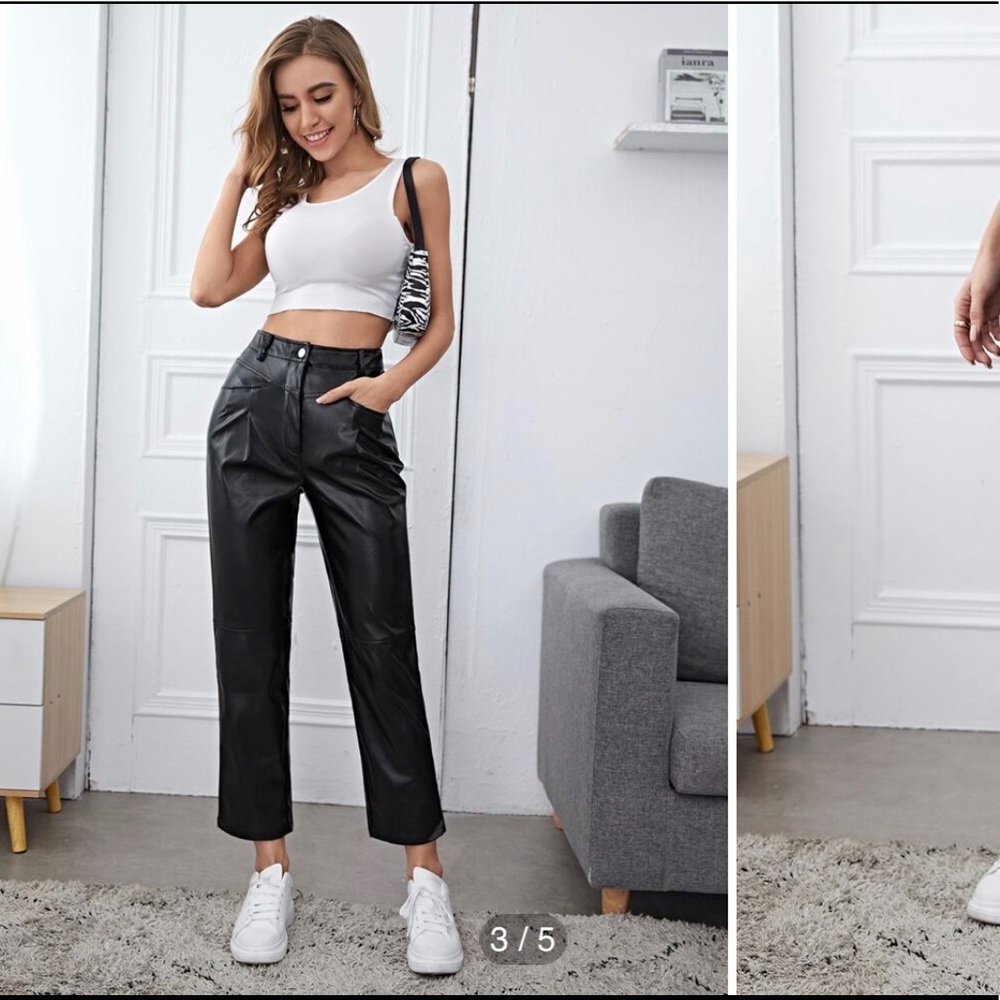 Black PU leather Pants with details